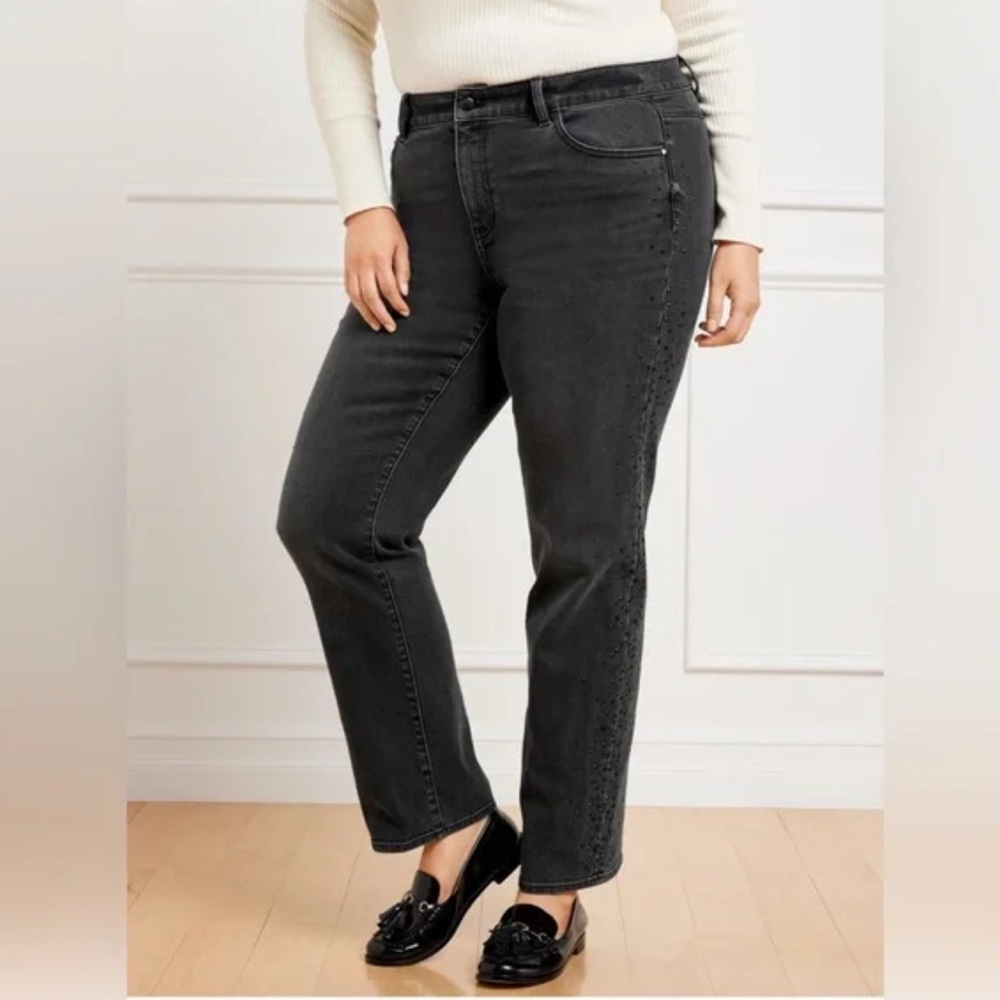 TALBOTS Embellished High Waist Relaxed Jeans in Carbon Jewel 10 - Picture 4 of 6
